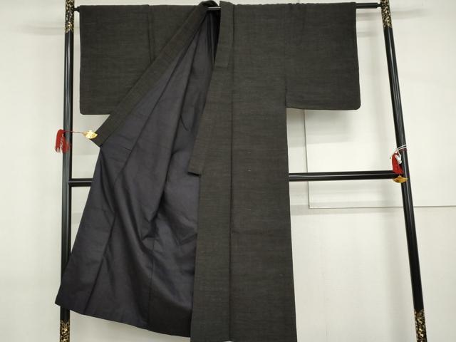 平和屋着物●男性　紬　ちぢみ織　色無地　藍鉄色　正絹　逸品　AABI5186cs