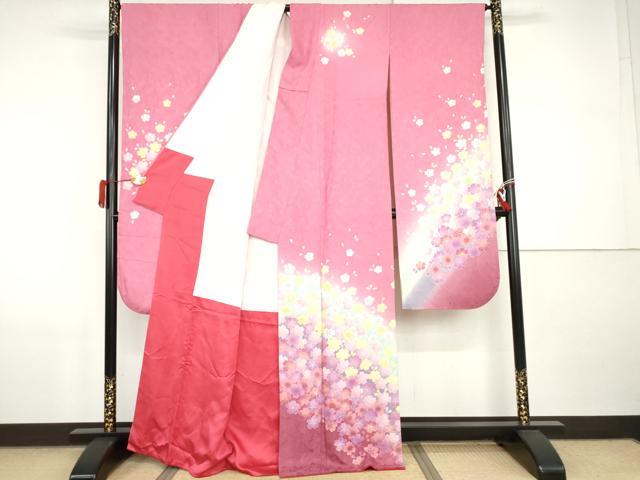 平和屋着物●豪華振袖　駒刺繍　舞桜文　暈し染め　正絹　逸品　AABI5187cs