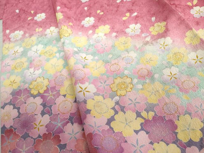 平和屋着物●豪華振袖　駒刺繍　舞桜文　暈し染め　正絹　逸品　AABI5187cs