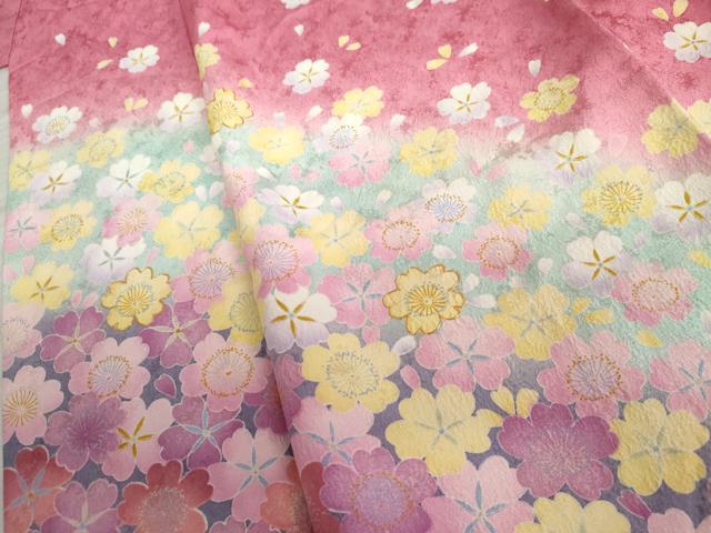 平和屋着物●豪華振袖　駒刺繍　舞桜文　暈し染め　正絹　逸品　AABI5187cs
