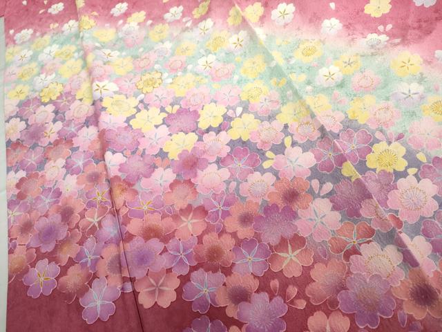 平和屋着物●豪華振袖　駒刺繍　舞桜文　暈し染め　正絹　逸品　AABI5187cs