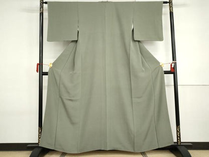 平和屋着物●江戸小紋　万筋　青白橡色×老竹色　正絹　逸品　AABI5189cs