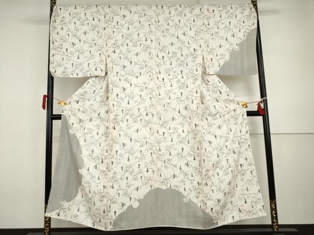 平和屋着物●男性　訪問着　雪輪瓢箪蔦の葉文　背抜き仕立て　キングサイズ　正絹　逸品　AABI5191cs