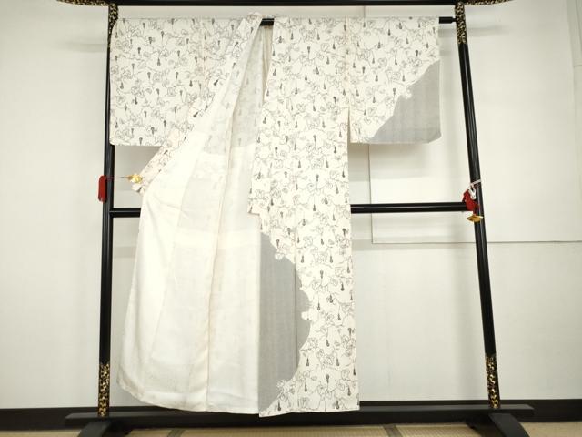 平和屋着物●男性　訪問着　雪輪瓢箪蔦の葉文　背抜き仕立て　キングサイズ　正絹　逸品　AABI5191cs