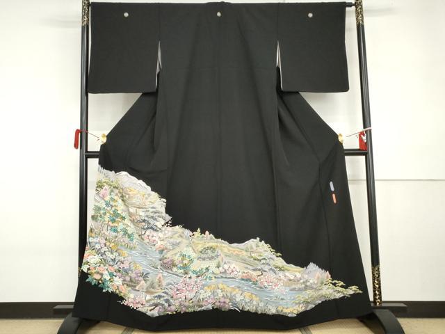 平和屋着物●本加賀友禅作家　河江真百美　黒留袖　水辺の朝　正絹　逸品　AABI5192cs