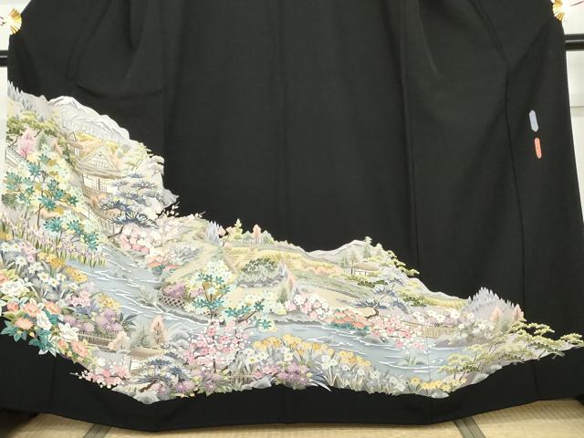 平和屋着物●本加賀友禅作家　河江真百美　黒留袖　水辺の朝　正絹　逸品　AABI5192cs