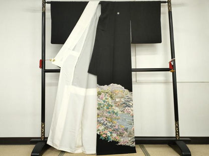 平和屋着物●本加賀友禅作家　河江真百美　黒留袖　水辺の朝　正絹　逸品　AABI5192cs