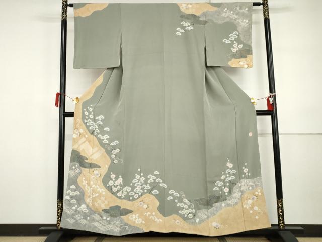平和屋着物●十日町　名門　滝泰謹製　訪問着　絞り　松竹梅文　金彩　正絹　逸品　AABI5194cs