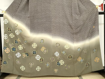 平和屋着物●東京友禅　坂和清　訪問着　刺繍　ろうけつ染　吉祥花丸文　暈し染め　正絹　逸品　AABI5195cs