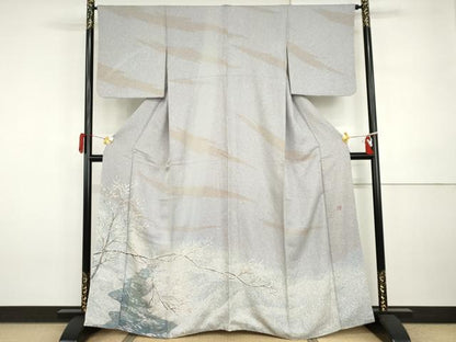 平和屋着物●訪問着　作家物　森秋　雪景色　暈し染め　金彩　正絹　逸品　AABI5196cs