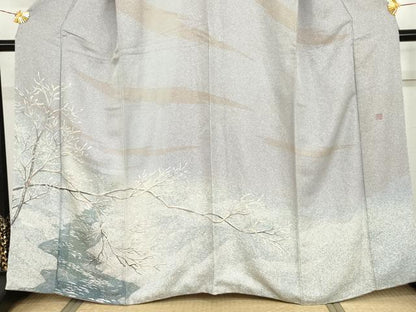 平和屋着物●訪問着　作家物　森秋　雪景色　暈し染め　金彩　正絹　逸品　AABI5196cs