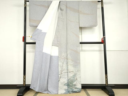 平和屋着物●訪問着　作家物　森秋　雪景色　暈し染め　金彩　正絹　逸品　AABI5196cs