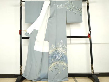 平和屋着物●京加賀糸目友禅作家　山崎巌　訪問着　枝花文　暈し染め　銀座おゝぎ屋扱い　正絹　逸品　AABI5198cs