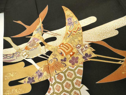 平和屋着物●創業460年・千總　黒留袖　駒刺繍　エ霞吉祥飛鶴文　金彩　伊勢丹扱い　正絹　逸品　AABI5199cs