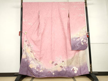 平和屋着物●豪華振袖　流水に舞桜文　暈し染め　金彩　正絹　逸品　AABI5200cs