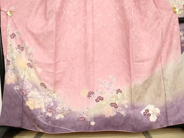 平和屋着物●豪華振袖　流水に舞桜文　暈し染め　金彩　正絹　逸品　AABI5200cs