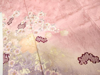 平和屋着物●豪華振袖　流水に舞桜文　暈し染め　金彩　正絹　逸品　AABI5200cs
