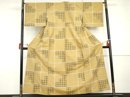 平和屋着物●上質な紬　変わり格子　正絹　逸品　AABI5201cs