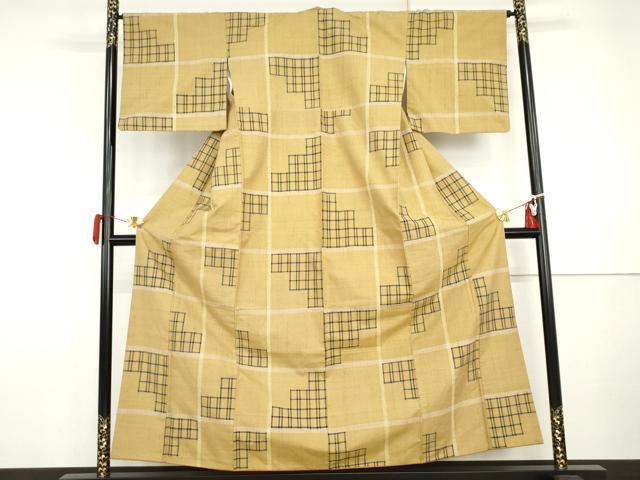 平和屋着物●上質な紬　変わり格子　正絹　逸品　AABI5201cs