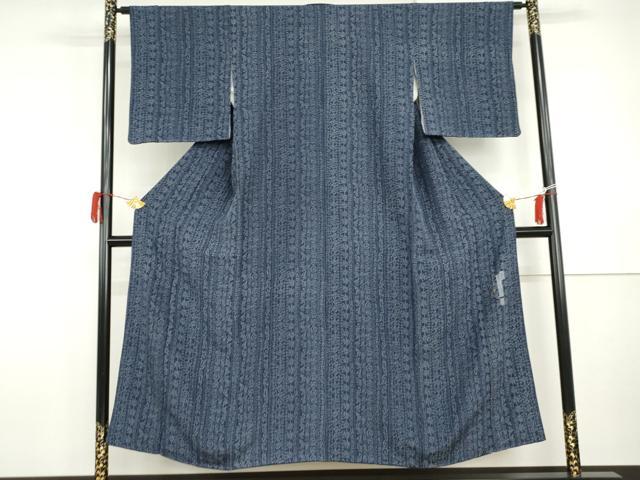 平和屋着物●二代目 川村久太郎　小紋　藍　幾何学花間道　正絹　逸品　AABI5204cs