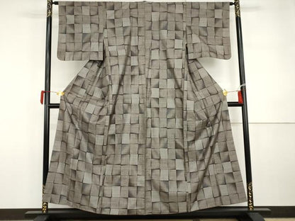 平和屋着物●本場大島紬　泥染め　カタス9マルキ　格子　正絹　逸品　AABI5205cs