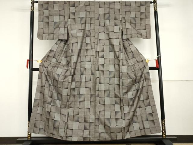 平和屋着物●本場大島紬　泥染め　カタス9マルキ　格子　正絹　逸品　AABI5205cs