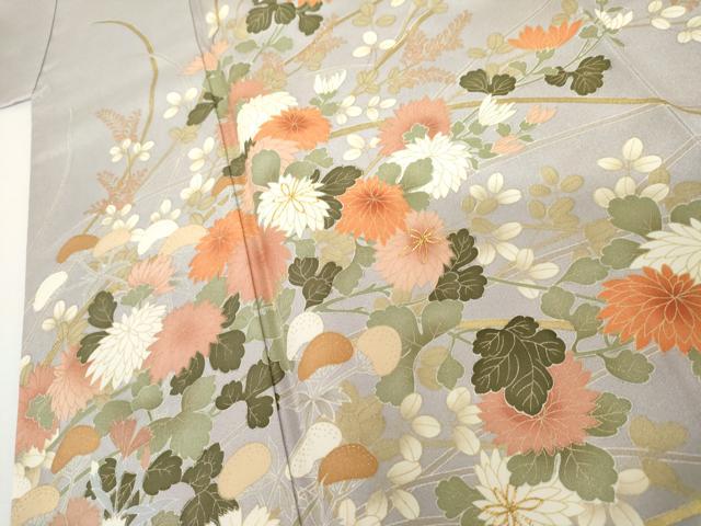 平和屋着物●訪問着　友禅　駒刺繍　伝統工芸　枝花文　金彩　正絹　逸品　AABI5207cs