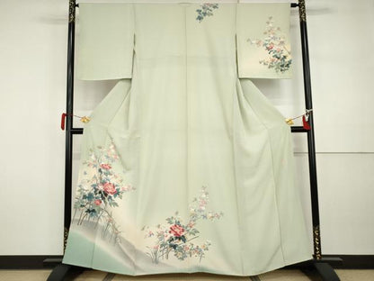 平和屋着物●十日町友禅作家　岡村蒼風　訪問着　枝花文　暈し染め　正絹　逸品　AABI5211cs
