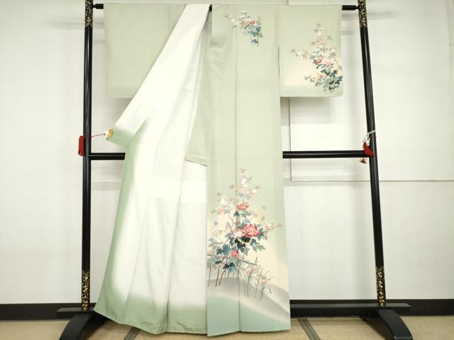 平和屋着物●十日町友禅作家　岡村蒼風　訪問着　枝花文　暈し染め　正絹　逸品　AABI5211cs