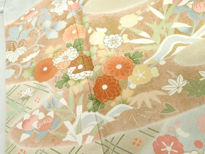 平和屋着物●訪問着　友禅　吉祥草花文　金彩　正絹　逸品　未使用　AABI5212cs