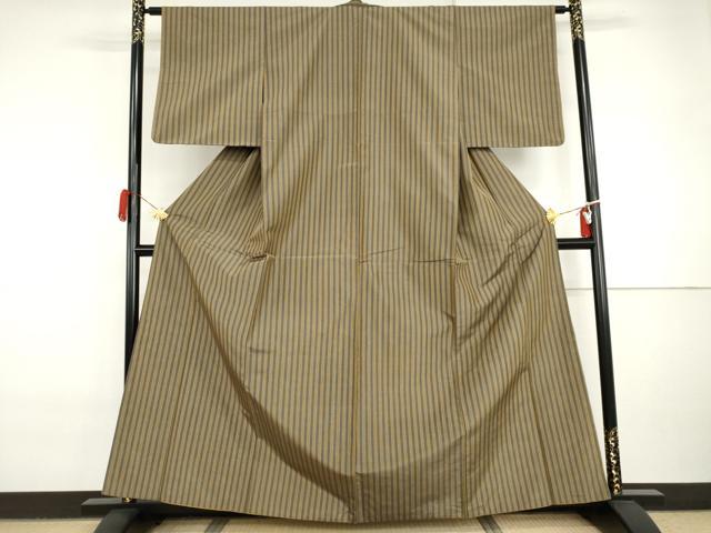 平和屋着物●本場黄八丈　平織　縞　正絹　逸品　AABI5215cs
