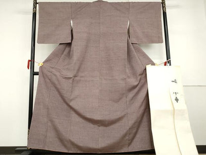 平和屋着物●山崎桃磨　草木染研究所　紬　縞　たとう紙付き　正絹　逸品　未使用　AABI5217cs
