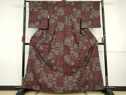 平和屋着物●本場大島紬　一元7マルキ　更紗花文　正絹　逸品　AABI5220cs