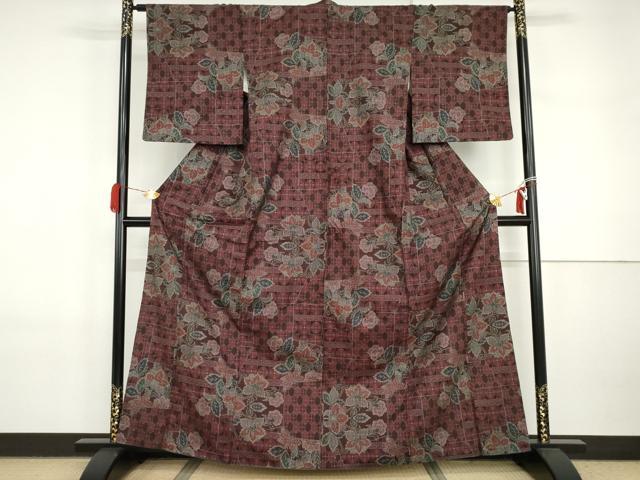 平和屋着物●本場大島紬　一元7マルキ　更紗花文　正絹　逸品　AABI5220cs