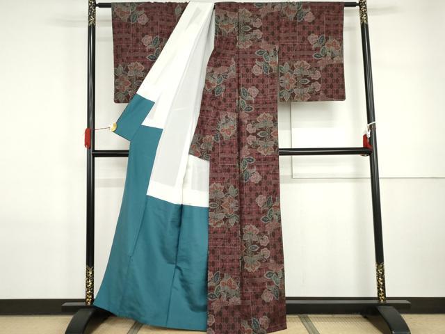 平和屋着物●本場大島紬　一元7マルキ　更紗花文　正絹　逸品　AABI5220cs