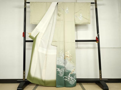 平和屋着物●訪問着　駒刺繍　几帳枝花文　暈し染め　金銀彩　正絹　逸品　未使用　AABI5221cs