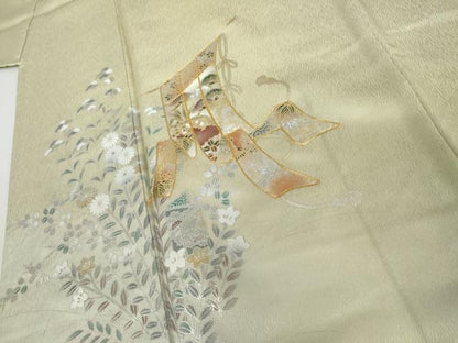 平和屋着物●訪問着　駒刺繍　几帳枝花文　暈し染め　金銀彩　正絹　逸品　未使用　AABI5221cs