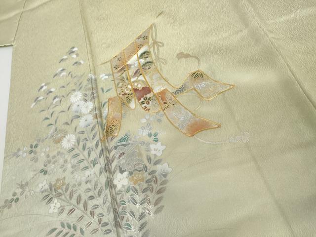 平和屋着物●訪問着　駒刺繍　几帳枝花文　暈し染め　金銀彩　正絹　逸品　未使用　AABI5221cs