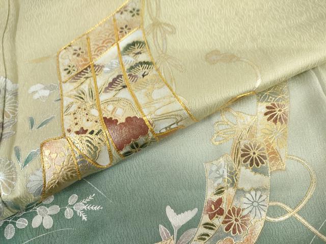 平和屋着物●訪問着　駒刺繍　几帳枝花文　暈し染め　金銀彩　正絹　逸品　未使用　AABI5221cs