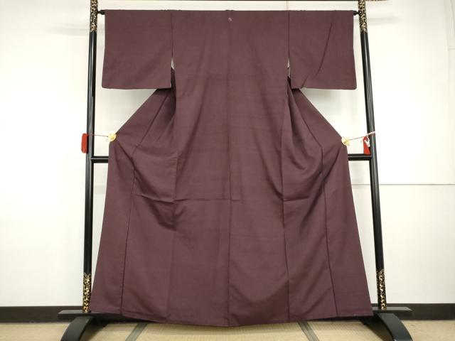 平和屋着物●上質な紬　色無地　葡萄色　正絹　逸品　AABI5225cs