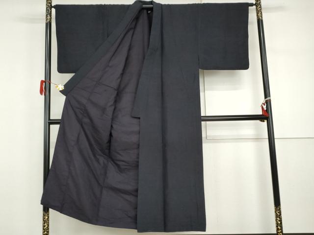 平和屋着物○男性 紬 色無地 濃藍色 正絹 逸品 AABI5226cs