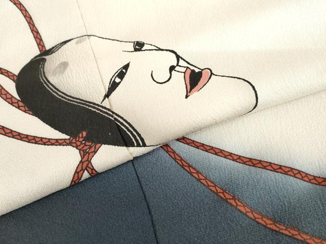 平和屋着物●男性　切り絵画家　宮田雅之　訪問着　能面　暈し染め　正絹　逸品　AABI5227cs