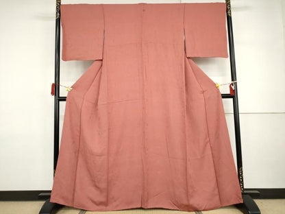 平和屋着物●上質な色無地　舞桜地紋　甚三紅色　正絹　逸品　AABI5228cs