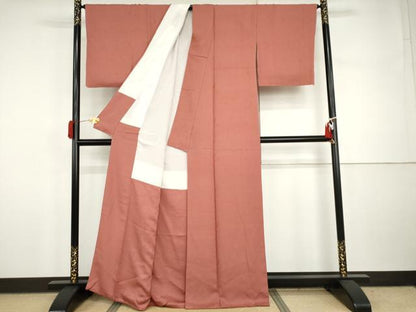 平和屋着物●上質な色無地　舞桜地紋　甚三紅色　正絹　逸品　AABI5228cs