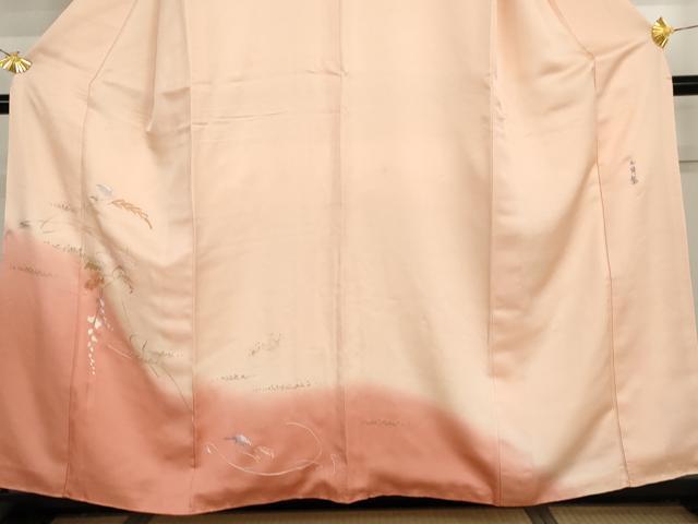 平和屋着物●本貝紫　訪問着　刺繍　蔦の葉文　暈し染め　金銀糸　正絹　逸品　AABI5231cs