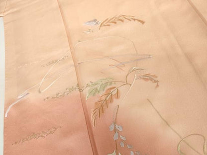 平和屋着物●本貝紫　訪問着　刺繍　蔦の葉文　暈し染め　金銀糸　正絹　逸品　AABI5231cs