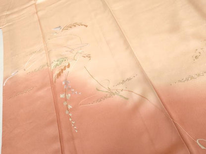 平和屋着物●本貝紫　訪問着　刺繍　蔦の葉文　暈し染め　金銀糸　正絹　逸品　AABI5231cs