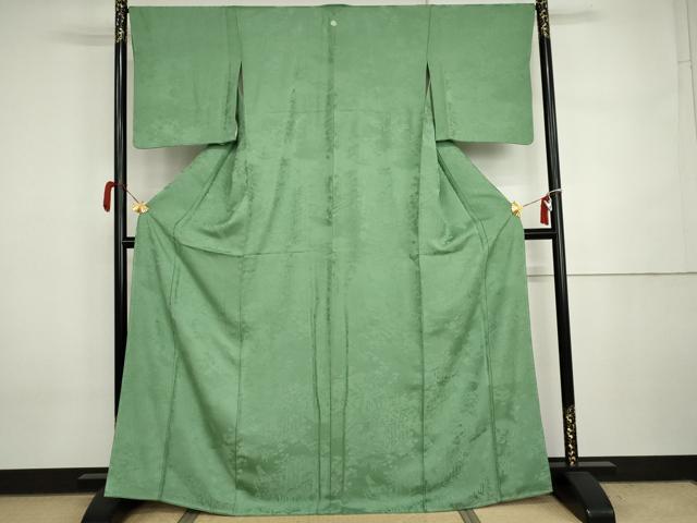 平和屋着物●上質な色無地　御所車草花地紋　浅緑色　正絹　逸品　AABI5236cs