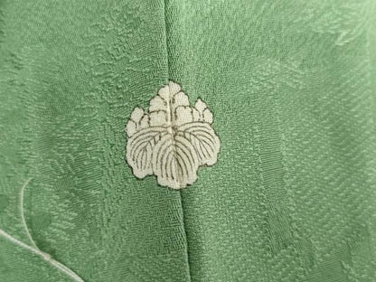 平和屋着物●上質な色無地　御所車草花地紋　浅緑色　正絹　逸品　AABI5236cs