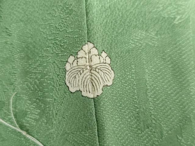 平和屋着物●上質な色無地　御所車草花地紋　浅緑色　正絹　逸品　AABI5236cs